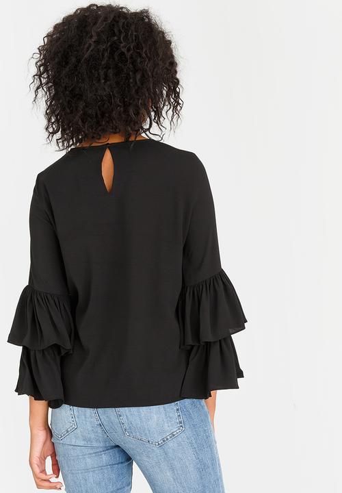 Vero Moda - Dellie 3/4 Frill Top Black