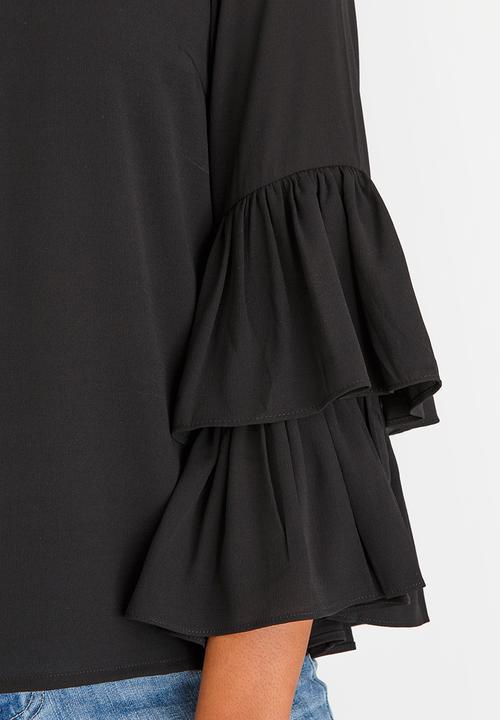 Vero Moda - Dellie 3/4 Frill Top Black