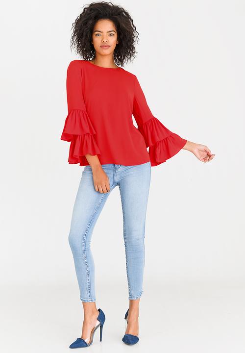 Vero Moda - Dellie 3/4 Frill Top Red