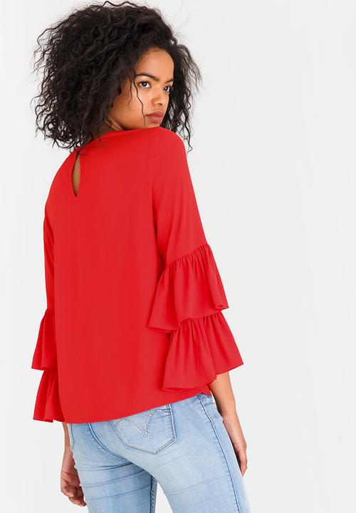 Vero Moda - Dellie 3/4 Frill Top Red