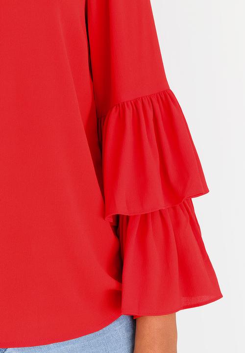 Vero Moda - Dellie 3/4 Frill Top Red