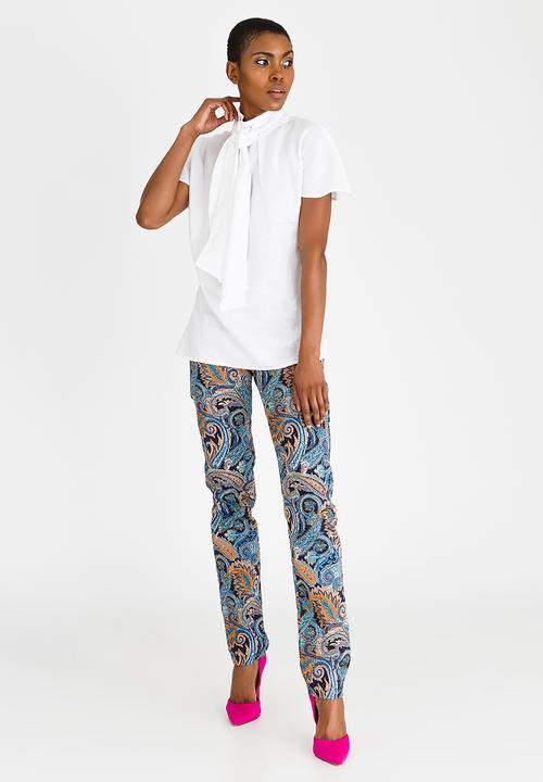 DAVID by David Tlale - Capped Sleeve Pussy Bow Blouse White