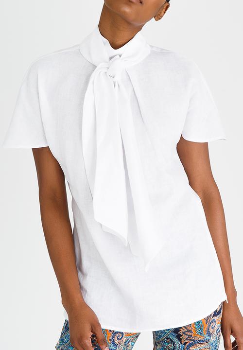 DAVID by David Tlale - Capped Sleeve Pussy Bow Blouse White