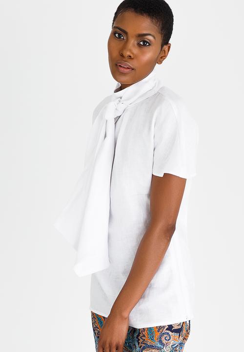 DAVID by David Tlale - Capped Sleeve Pussy Bow Blouse White