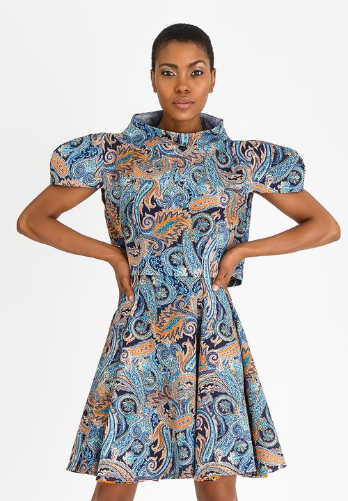 DAVID by David Tlale - Paisley Print Cropped Turtle Neck Top Blue