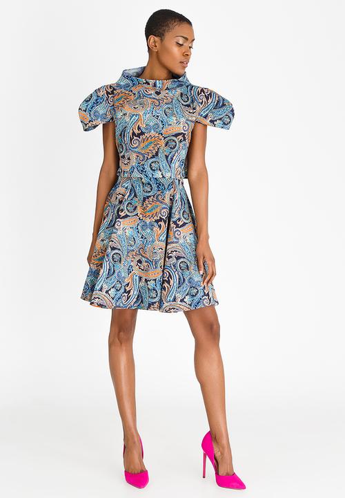DAVID by David Tlale - Paisley Print Baby Doll Flare Skirt Blue