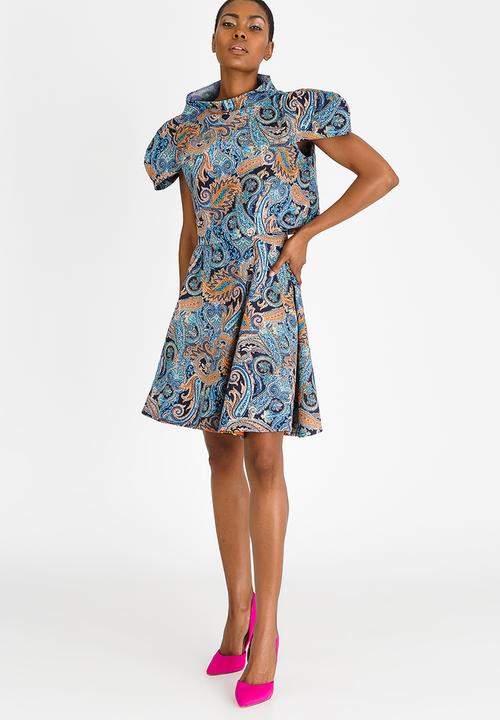 DAVID by David Tlale - Paisley Print Cropped Turtle Neck Top Blue