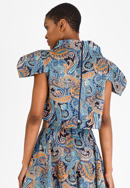 DAVID by David Tlale - Paisley Print Cropped Turtle Neck Top Blue