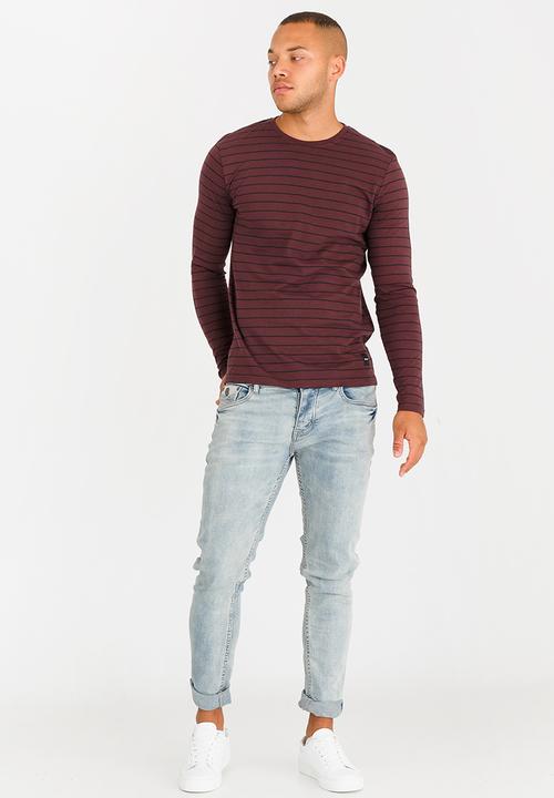 Only & Sons - Panno  Stripe Fitted Tee Burgundy
