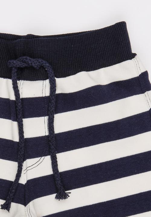 Pop Candy - Boys Printed  Stripe Shorts Black and White