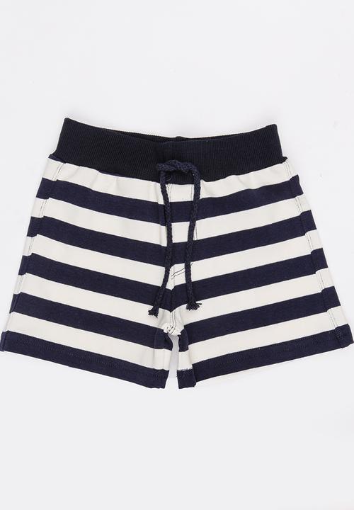 Pop Candy - Boys Printed  Stripe Shorts Black and White