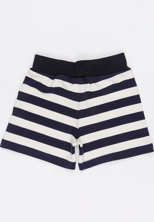 Pop Candy - Boys Printed  Stripe Shorts Black and White