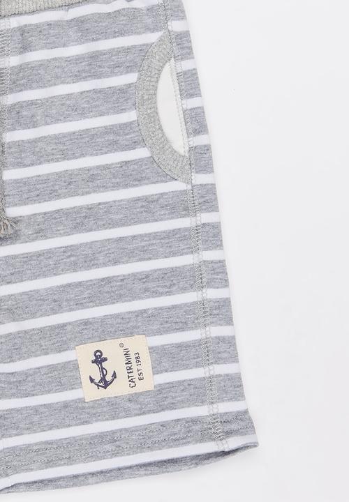 Pop Candy - Boys Stripe  Fleece Shorts Grey