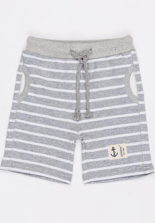 Pop Candy - Boys Stripe  Fleece Shorts Grey