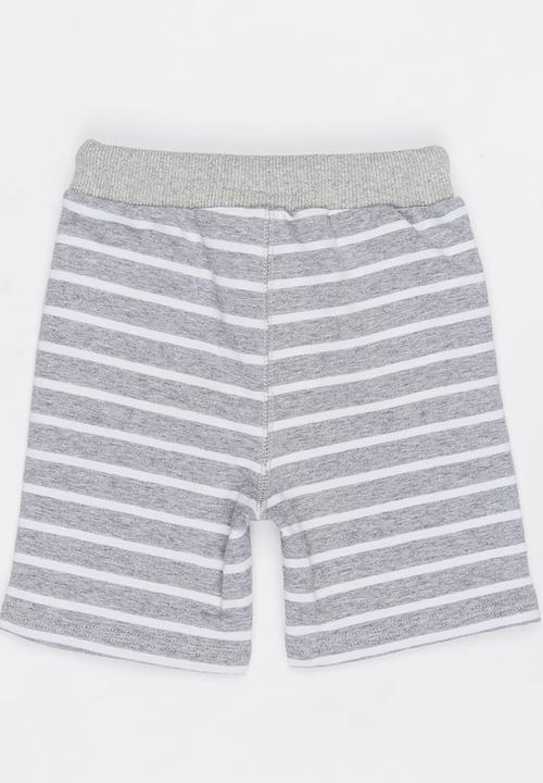 Pop Candy - Boys Stripe  Fleece Shorts Grey