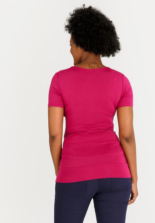 Cherry Melon - Gauged Mock Wrap Tee Magenta