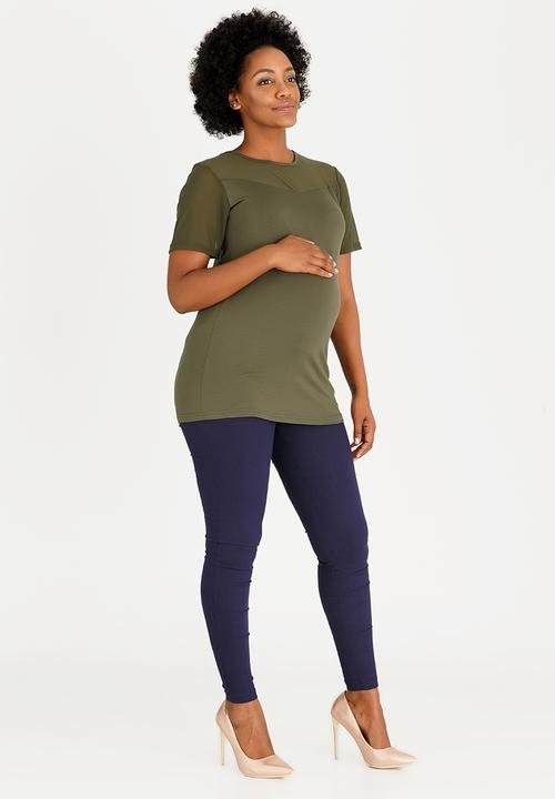 edit Maternity - Mesh Contrast Inset Top Dark Green