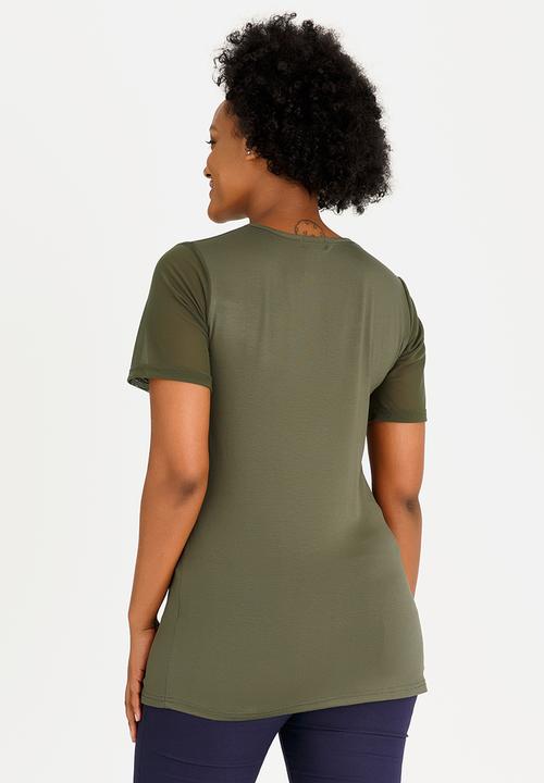 edit Maternity - Mesh Contrast Inset Top Dark Green