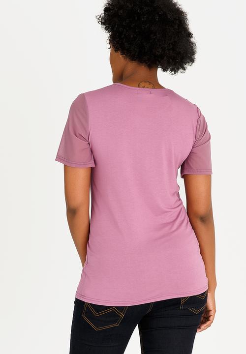 edit Maternity - Mesh Contrast Inset Top Mid Purple