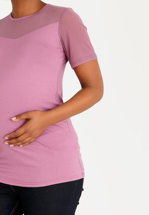 edit Maternity - Mesh Contrast Inset Top Mid Purple