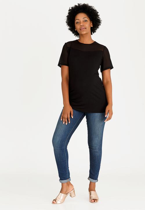 edit Maternity - Mesh Contrast Inset Top Black