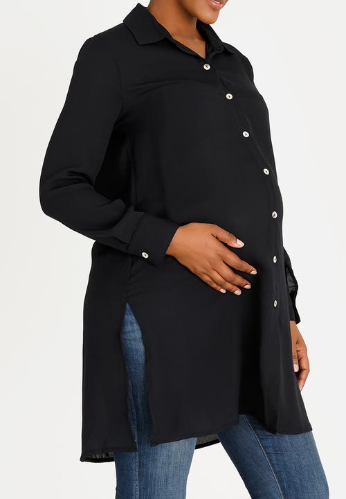 edit Maternity - Longer Length Chiffon Shirt Black