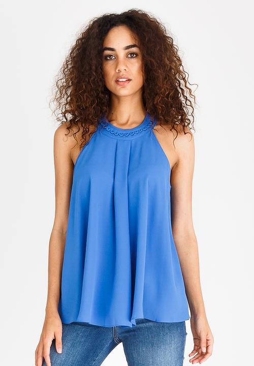 edit - Halter Neck Top with Trim Blue