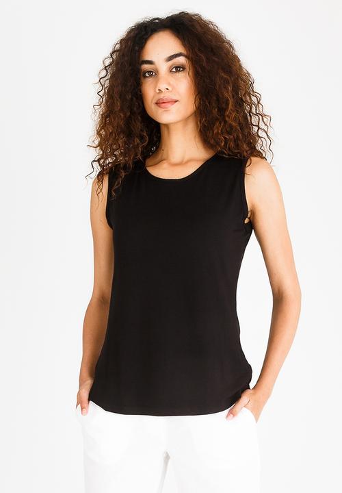 edit - Sleeveless Lace Inset Top Black