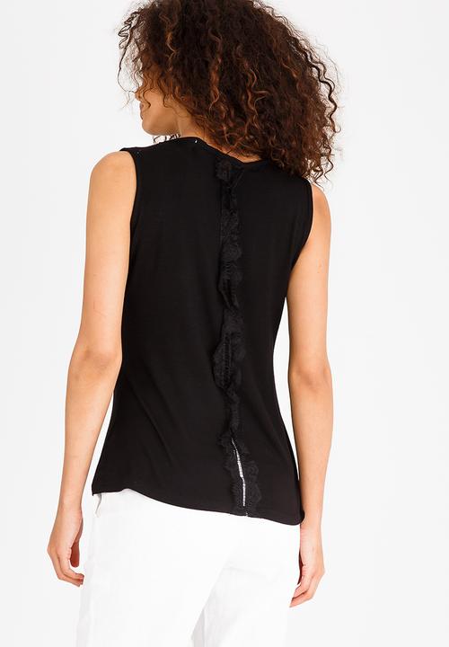 edit - Sleeveless Lace Inset Top Black