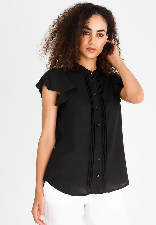 edit - Button Front Blouse with Frills Black