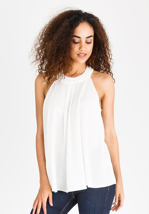 edit - Halter Neck Top with Trim Off White