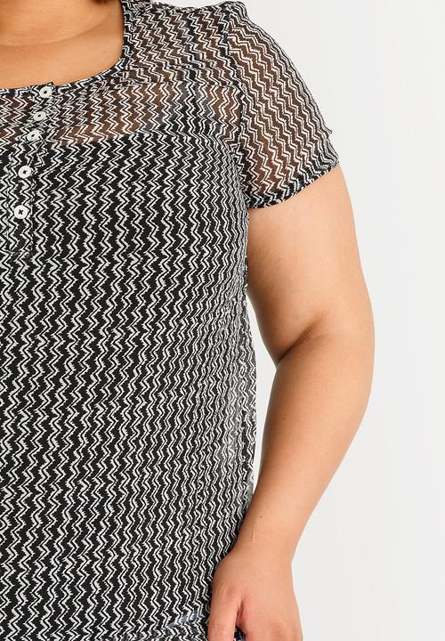edit Plus - Printed Button Blouse Black and White