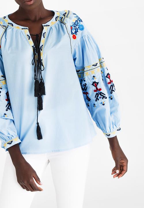 STYLE REPUBLIC - Embroidered Sleeve Blouse Pale Blue