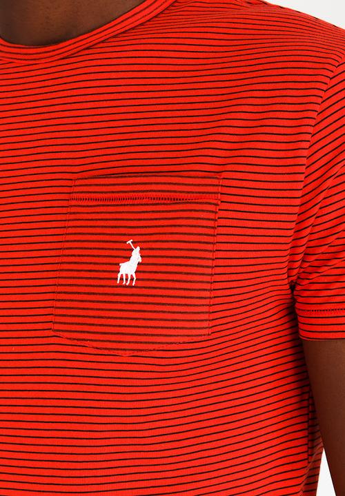 POLO - Fine Stripe Crew Neck T- Shirt Red