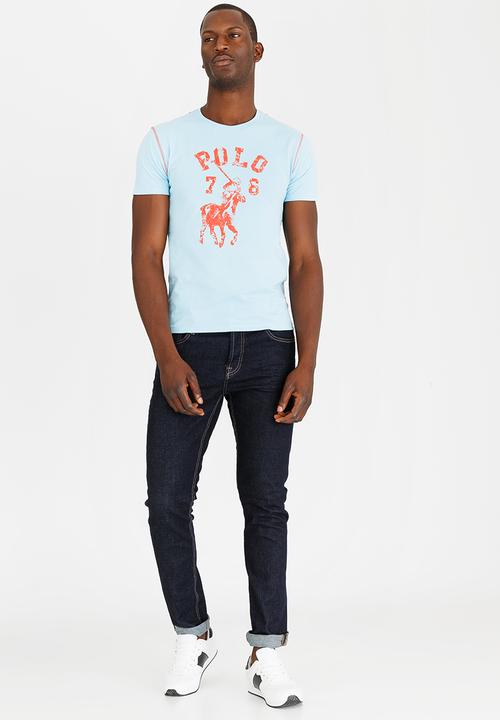 POLO - Distressed Print T Shirt Blue