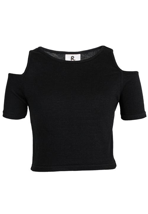 Rebel Republic - Fitted Rib Cold Shoulder Top Black