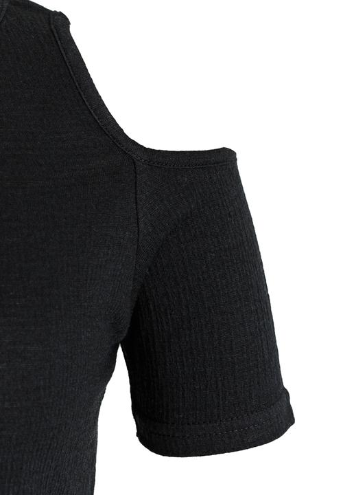 Rebel Republic - Fitted Rib Cold Shoulder Top Black
