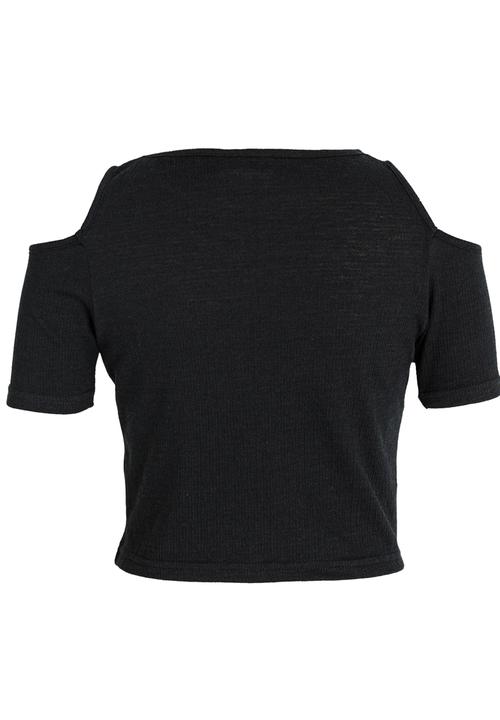 Rebel Republic - Fitted Rib Cold Shoulder Top Black