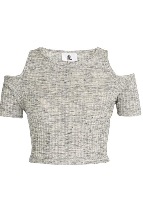 Rebel Republic - Fitted Rib Cold Shoulder Top Grey