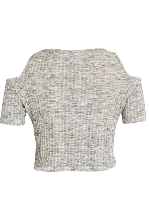 Rebel Republic - Fitted Rib Cold Shoulder Top Grey