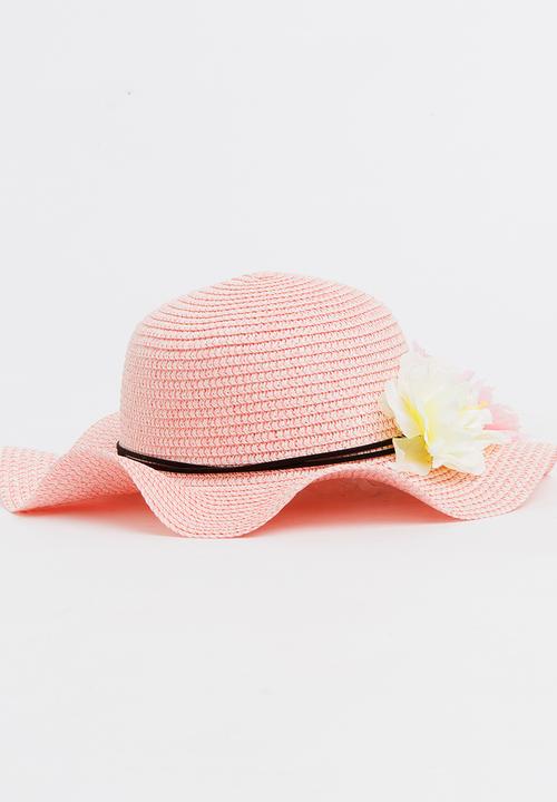 Pop Candy - Girls Flower Trim Straw Hat Mid Pink