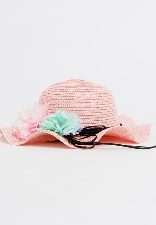 Pop Candy - Girls Flower Trim Straw Hat Mid Pink
