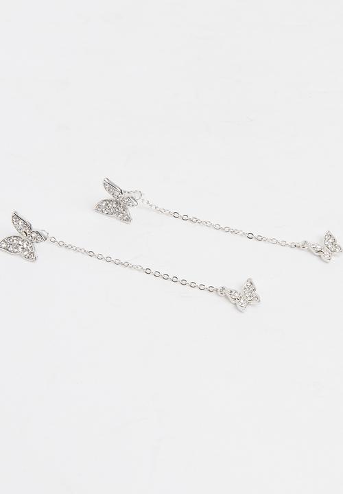 Pop Candy - Girls Butterfly Drop Earrings Silver