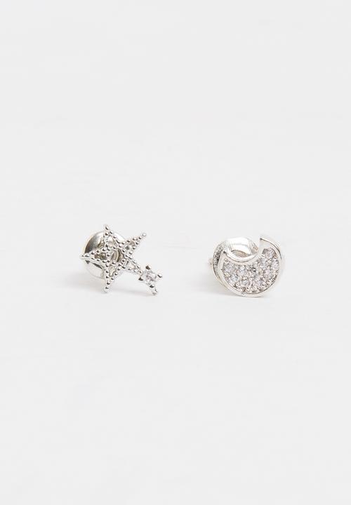Pop Candy - Girls Star and Moon Earrings Silver