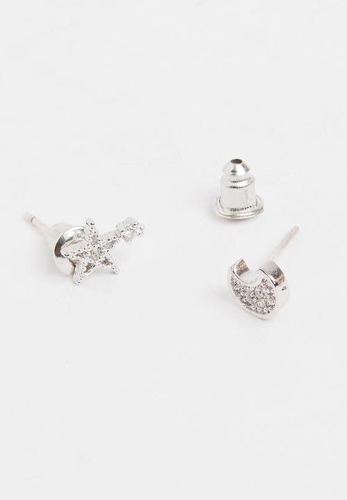 Pop Candy - Girls Star and Moon Earrings Silver