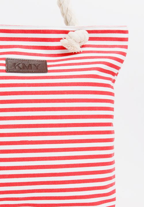 Pop Candy - Girls Stripe Canvas Beach Bag Red