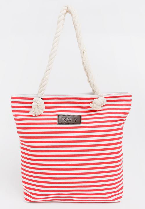 Pop Candy - Girls Stripe Canvas Beach Bag Red