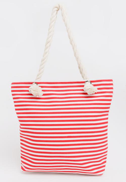 Pop Candy - Girls Stripe Canvas Beach Bag Red