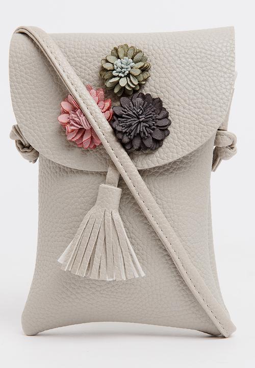 Pop Candy - Girls Flower Trim Sling Bag Grey