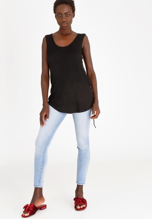 STYLE REPUBLIC - Lace-up Detail Tank Top Black